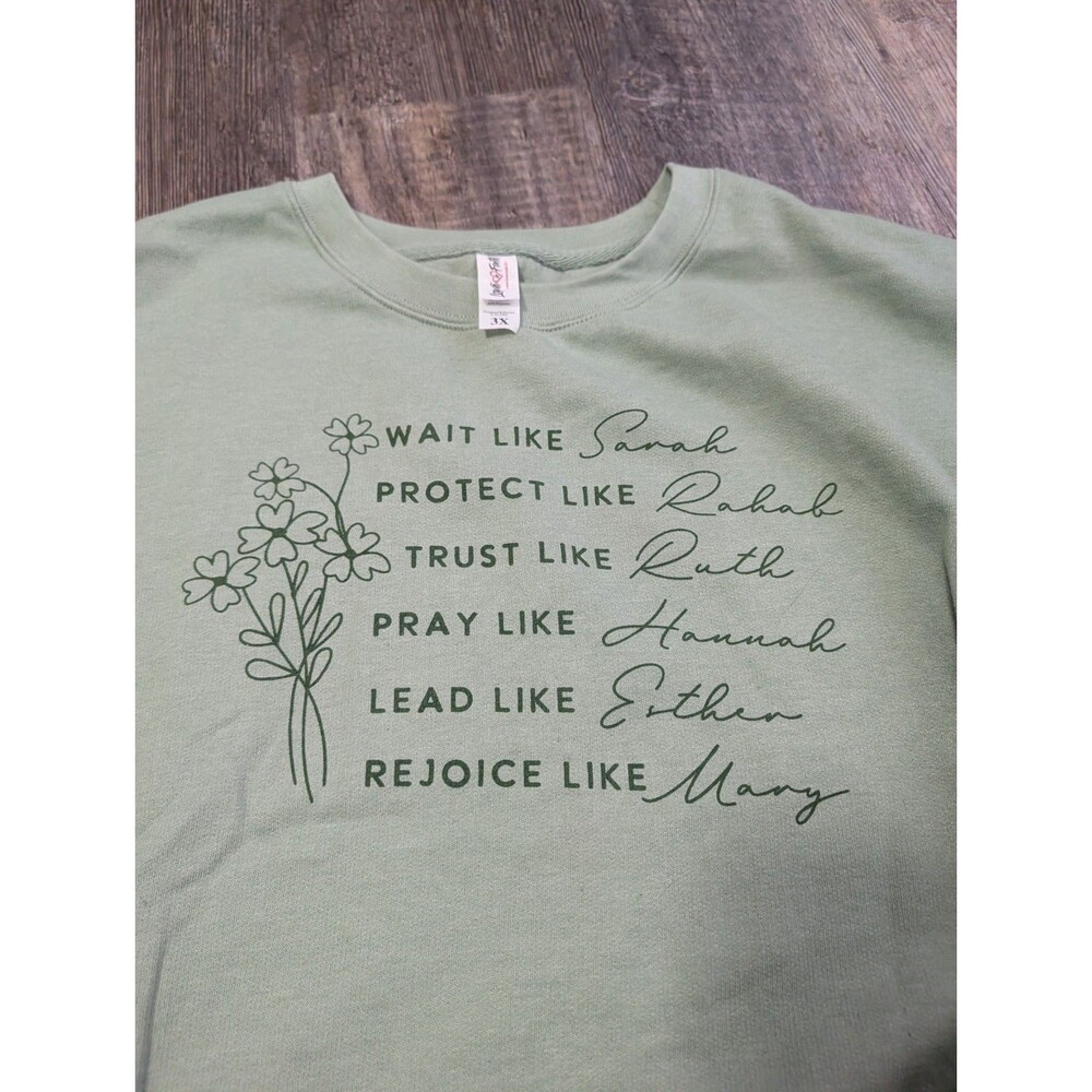 Love in Faith Womens 3X Sage Green Christian Bible Women Graphic Sweatshirt Fall